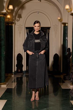 Taş İşlemeli Kot Etek