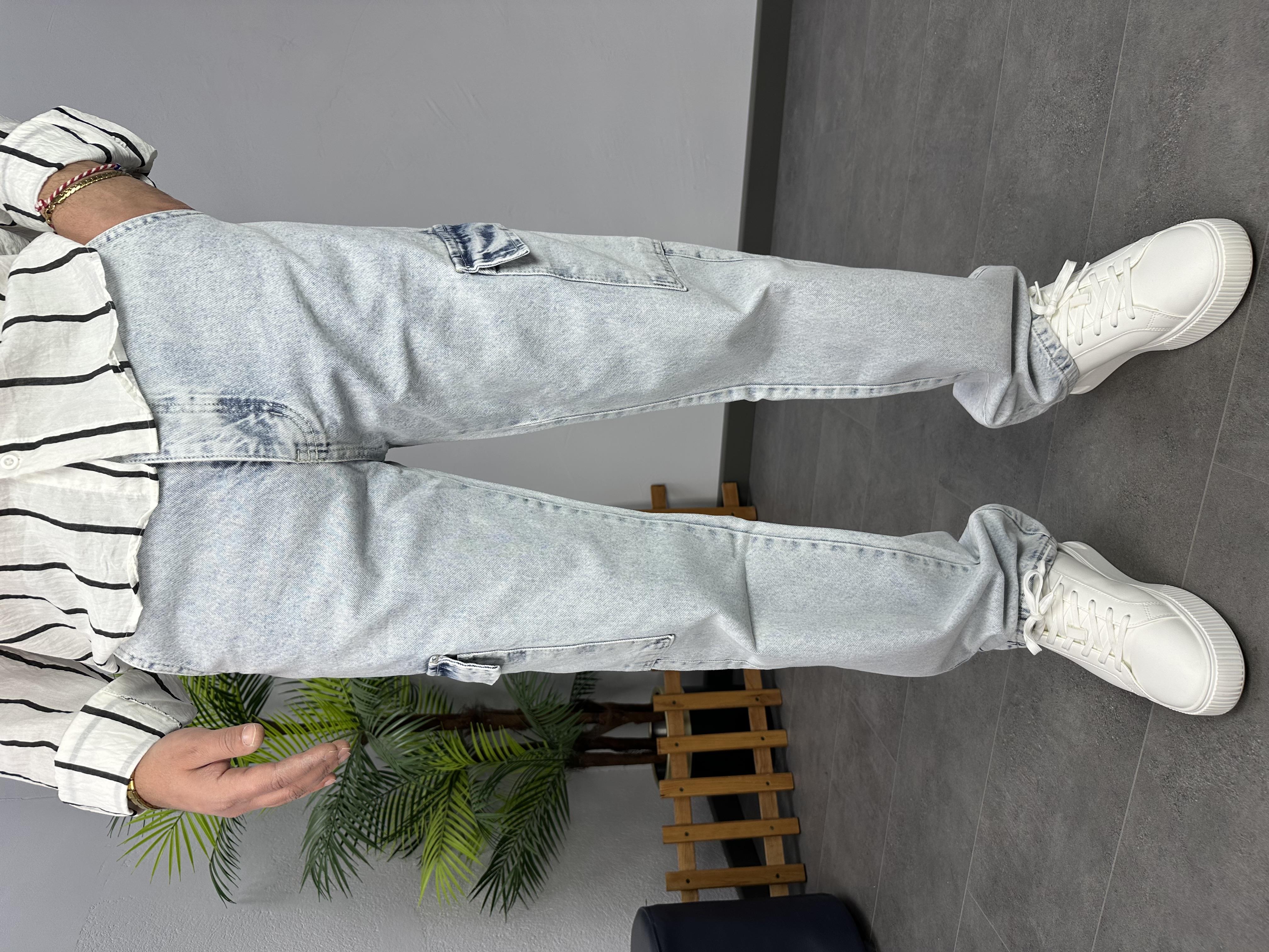 KARGO CEPLİ MAVİ BAGGY PANTOLON