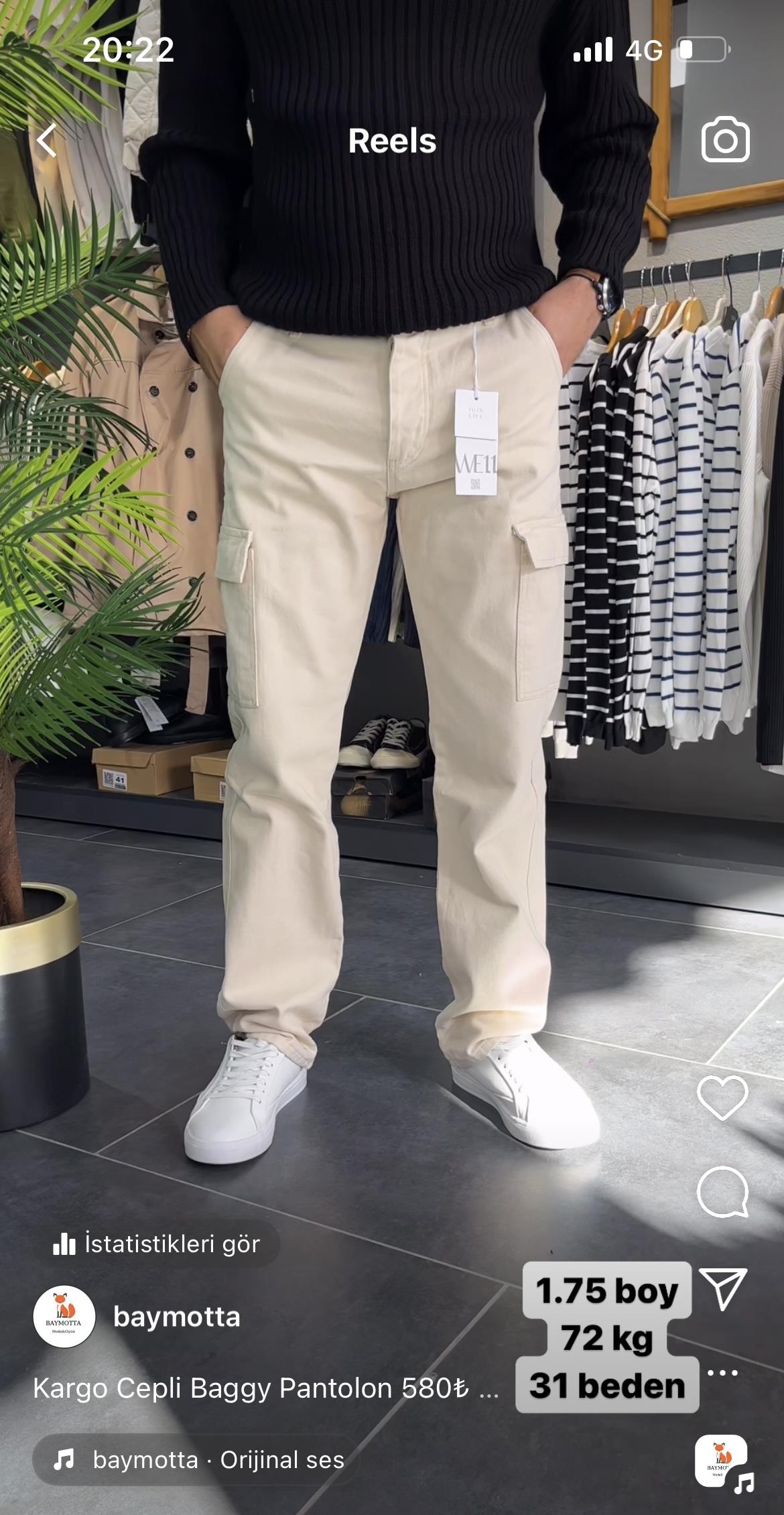 KREM KARGO CEPLİ BAGGY PANTOLON
