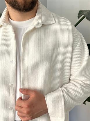KREM KADİFE FİTİLLİ GÖMLEK 