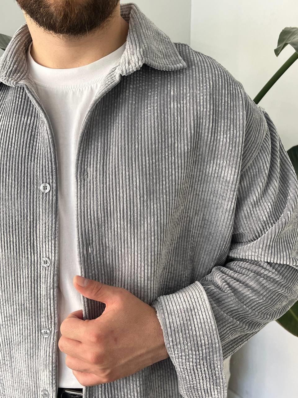 GRİ KADİFE FİTİLLİ GÖMLEK