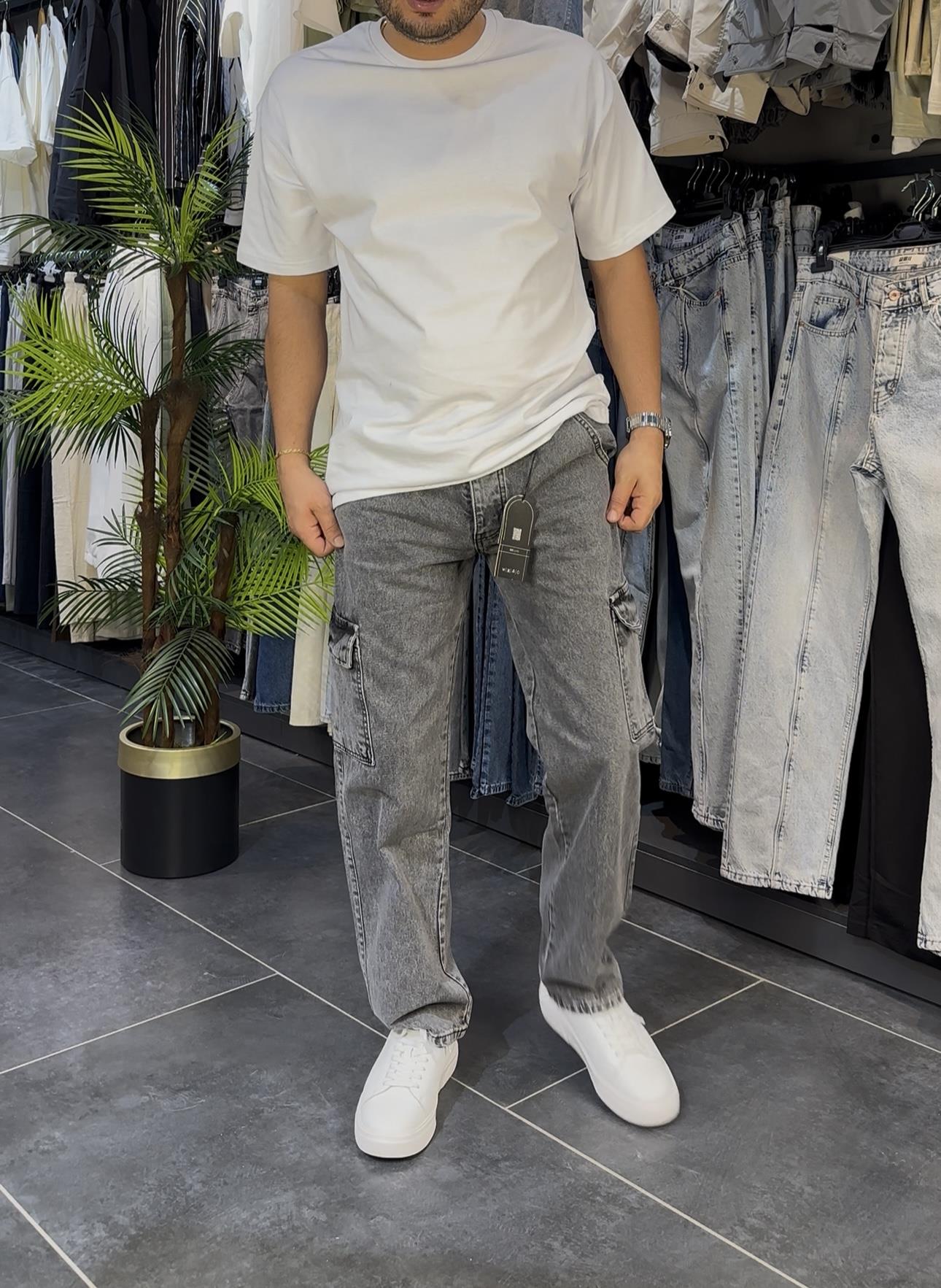 GRİ KARGO CEPLİ BAGGY KOT PANTOLON