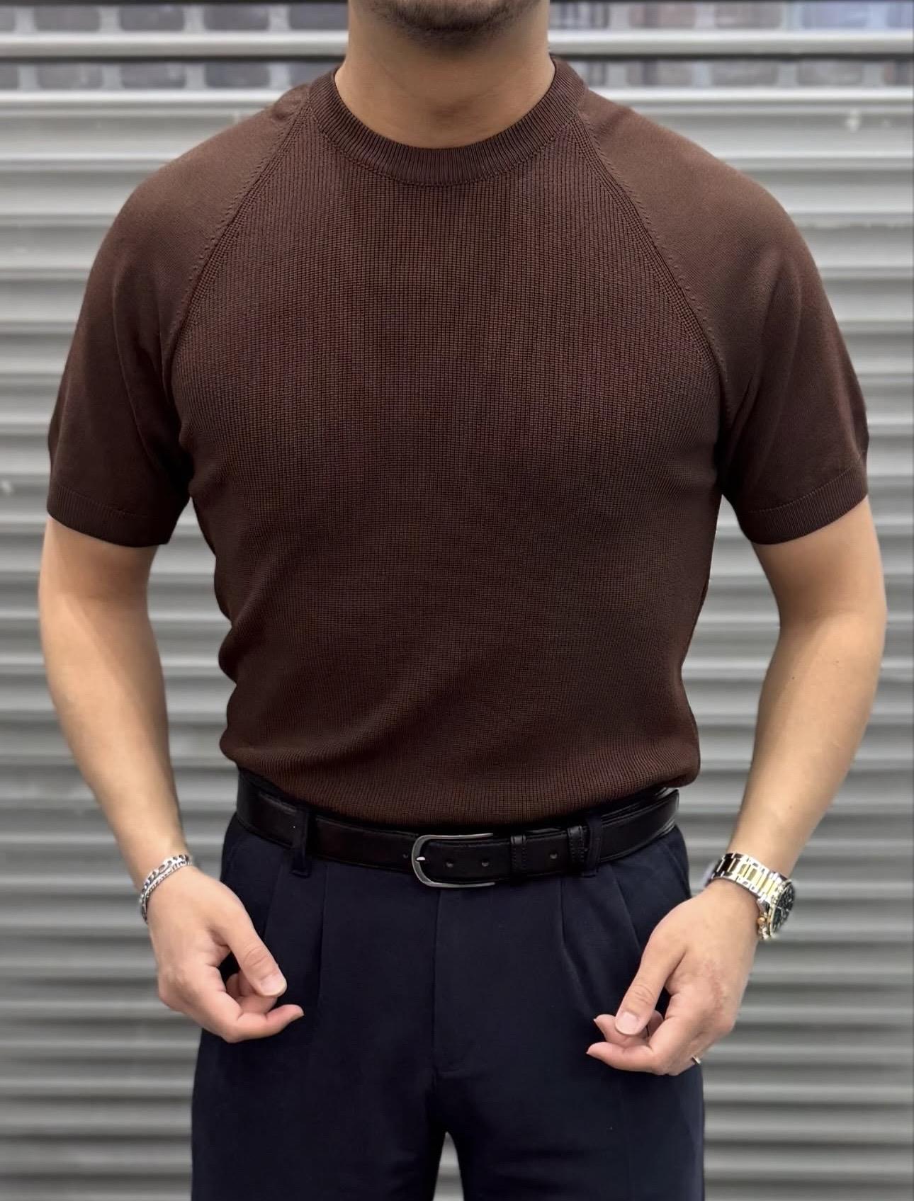 KAHVE REGLAN KOL PAMUKLU TRİKO
