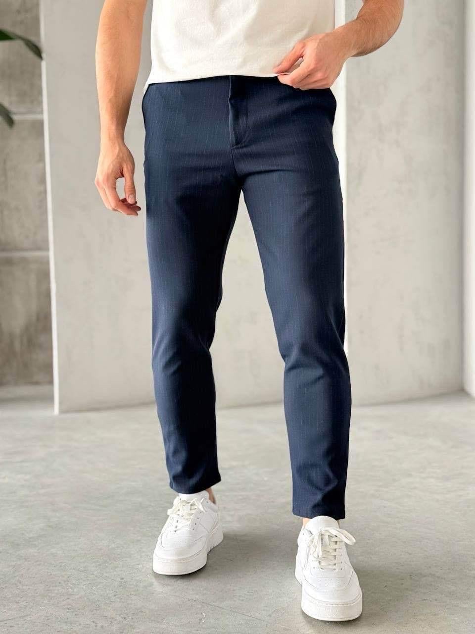 LACİVERT ÇİZLİ KUMAŞ PANTOLON