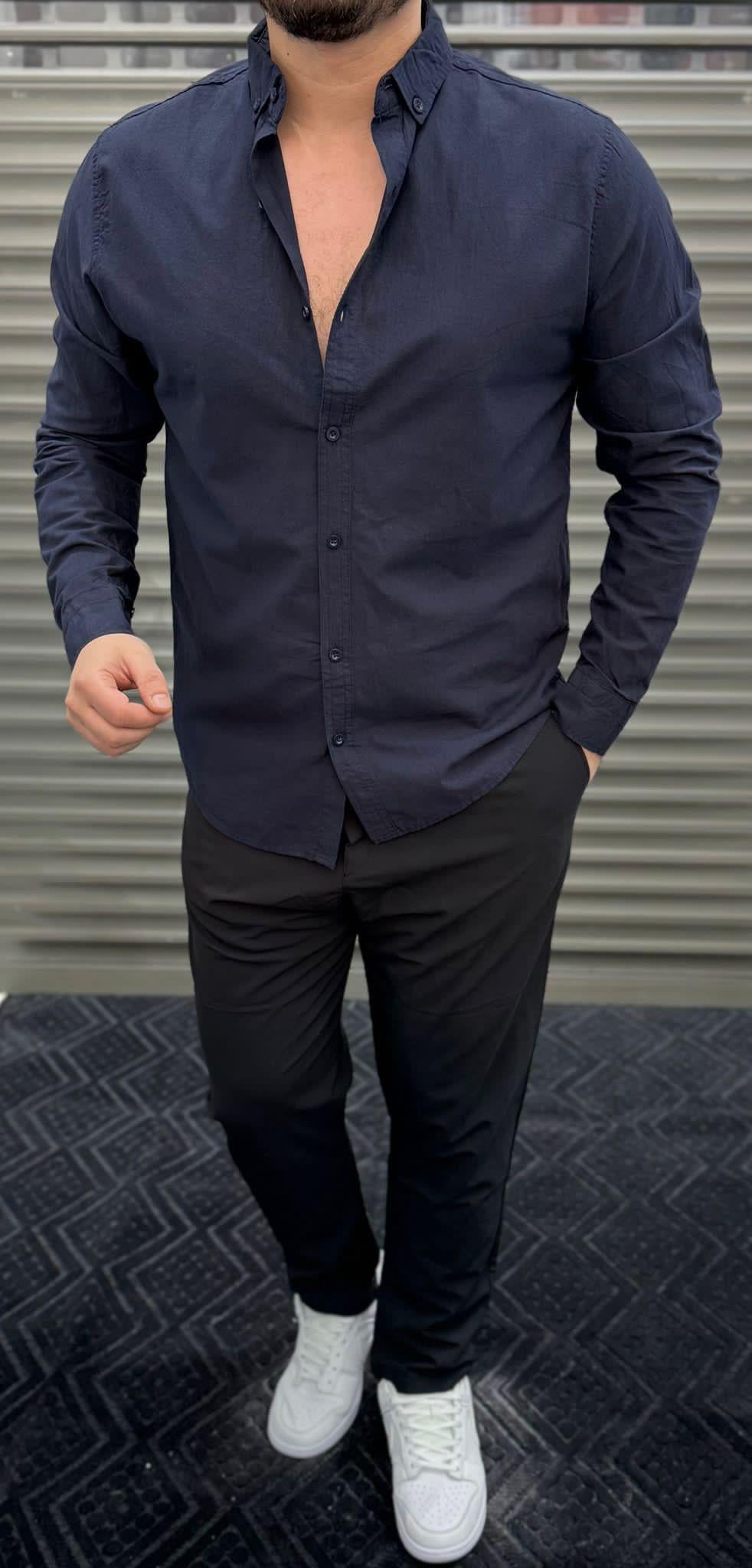 LACİVERT KLASİK DÜZ GÖMLEK