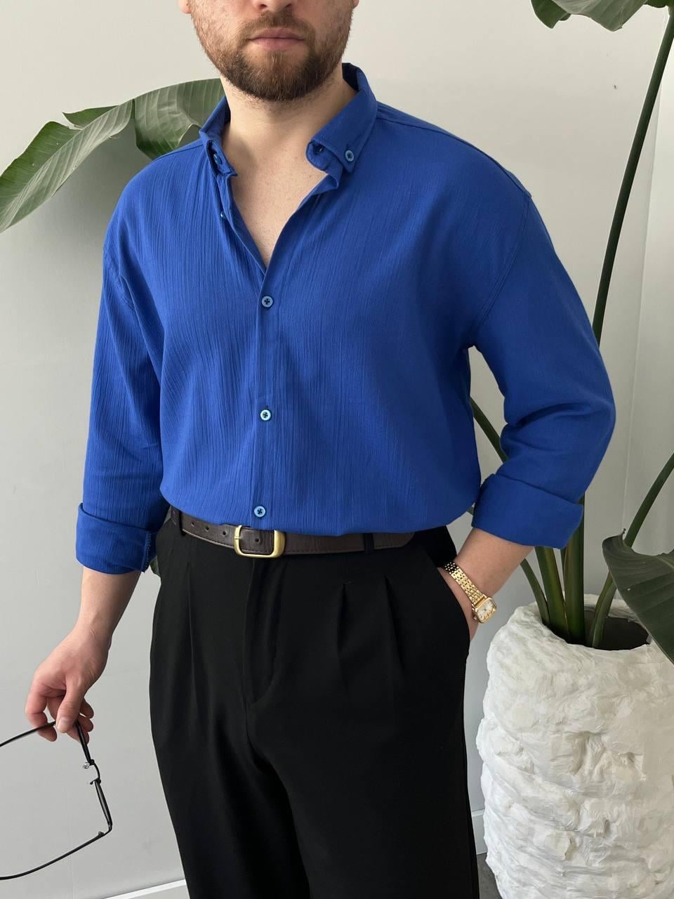 SAKS MAVİ YARIM OVERSİZE YAZLIK GÖMLEK