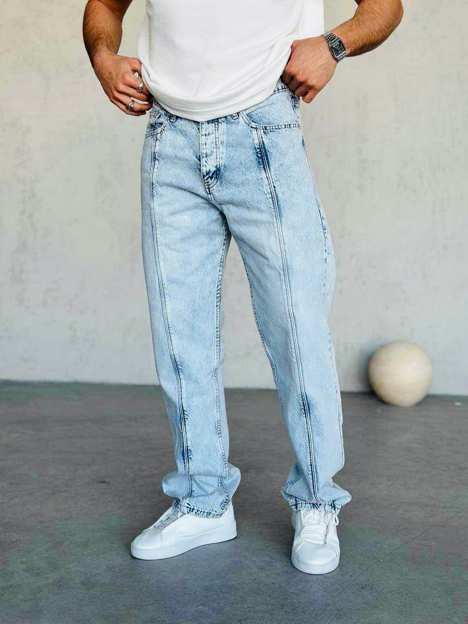 ŞERİTLİ BAGGY KOT PANTOLON AÇIK MAVİ