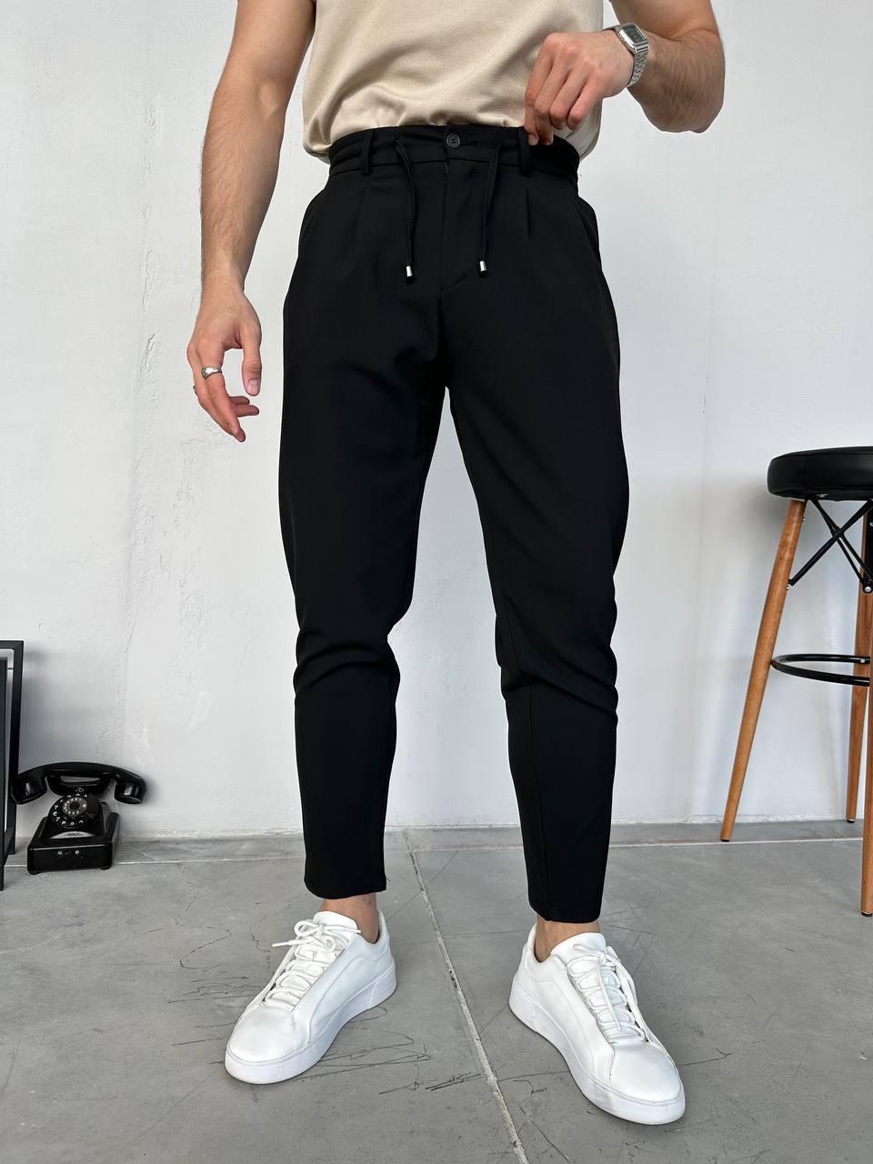 SİYAH PİLELİ BOYFRİEND BELİ İPLİ PANTOLON
