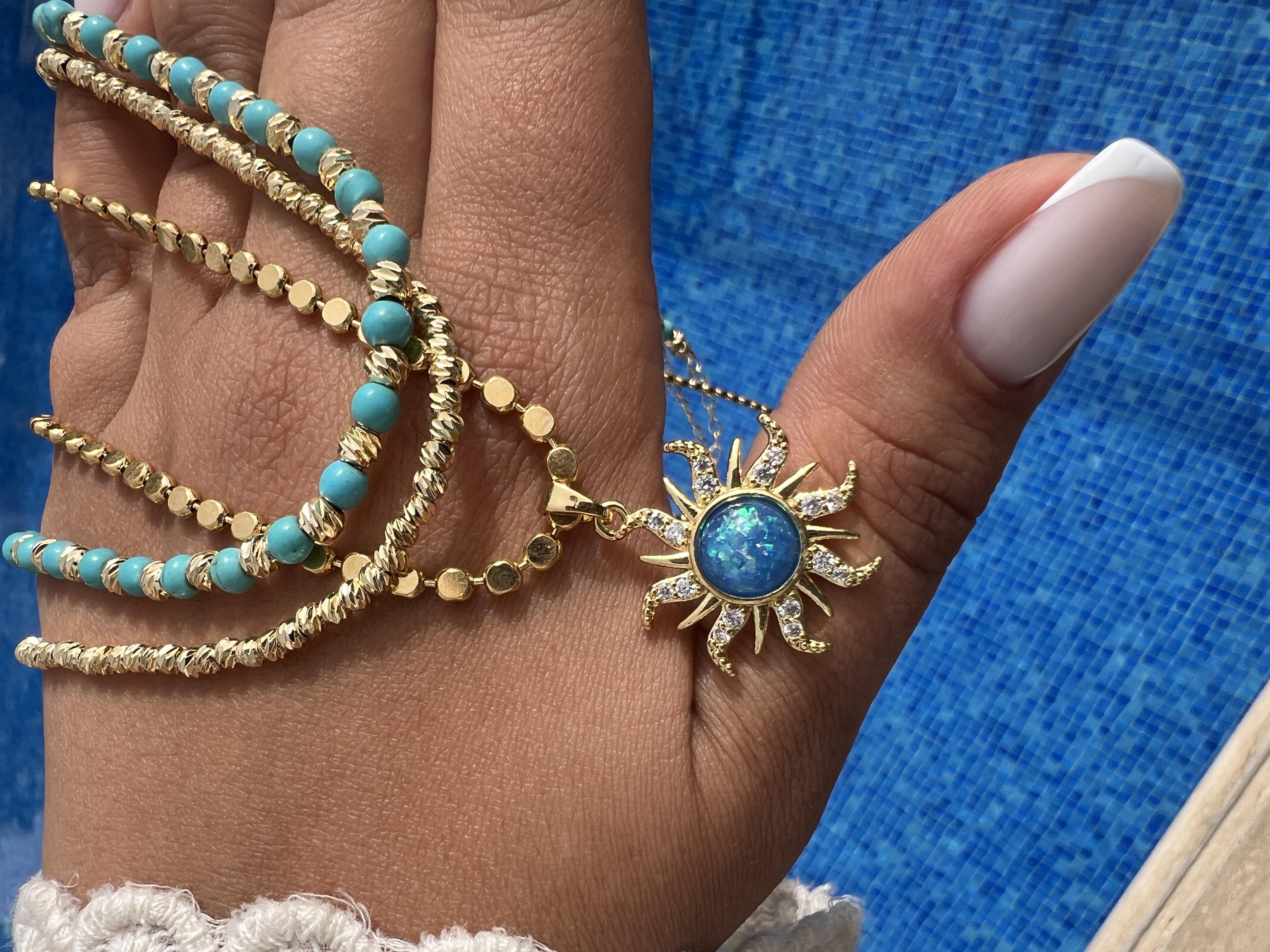 60 CM FİRUZE GÜNEŞ EZME KOLYEMİZ