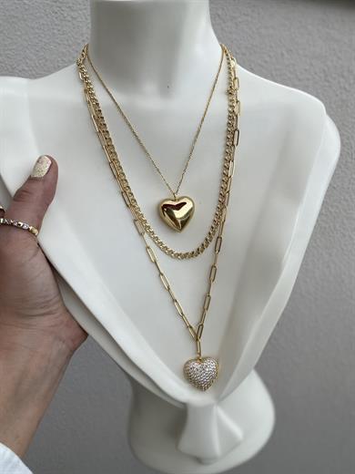 45 cm DEV BOMBELİ KALP KOLYE