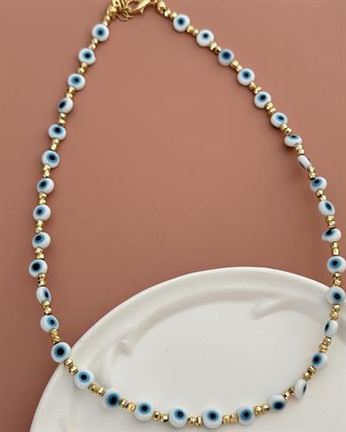 BEYAZ NAZAR DORİKA GOLD KOLYE