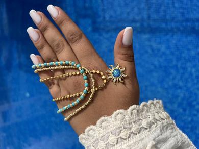 MAVİŞ FİRUZE GOLD DORİKA KOLYE