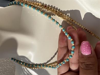 MAVİŞ FİRUZE GOLD DORİKA KOLYE