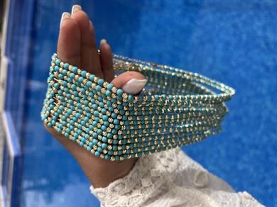 MAVİŞ FİRUZE GOLD DORİKA KOLYE