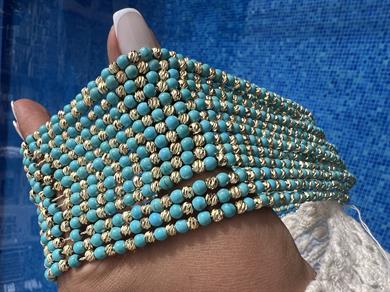 MAVİŞ FİRUZE GOLD DORİKA KOLYE