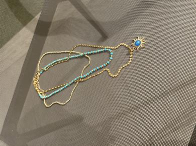 MAVİŞ FİRUZE GOLD DORİKA KOLYE