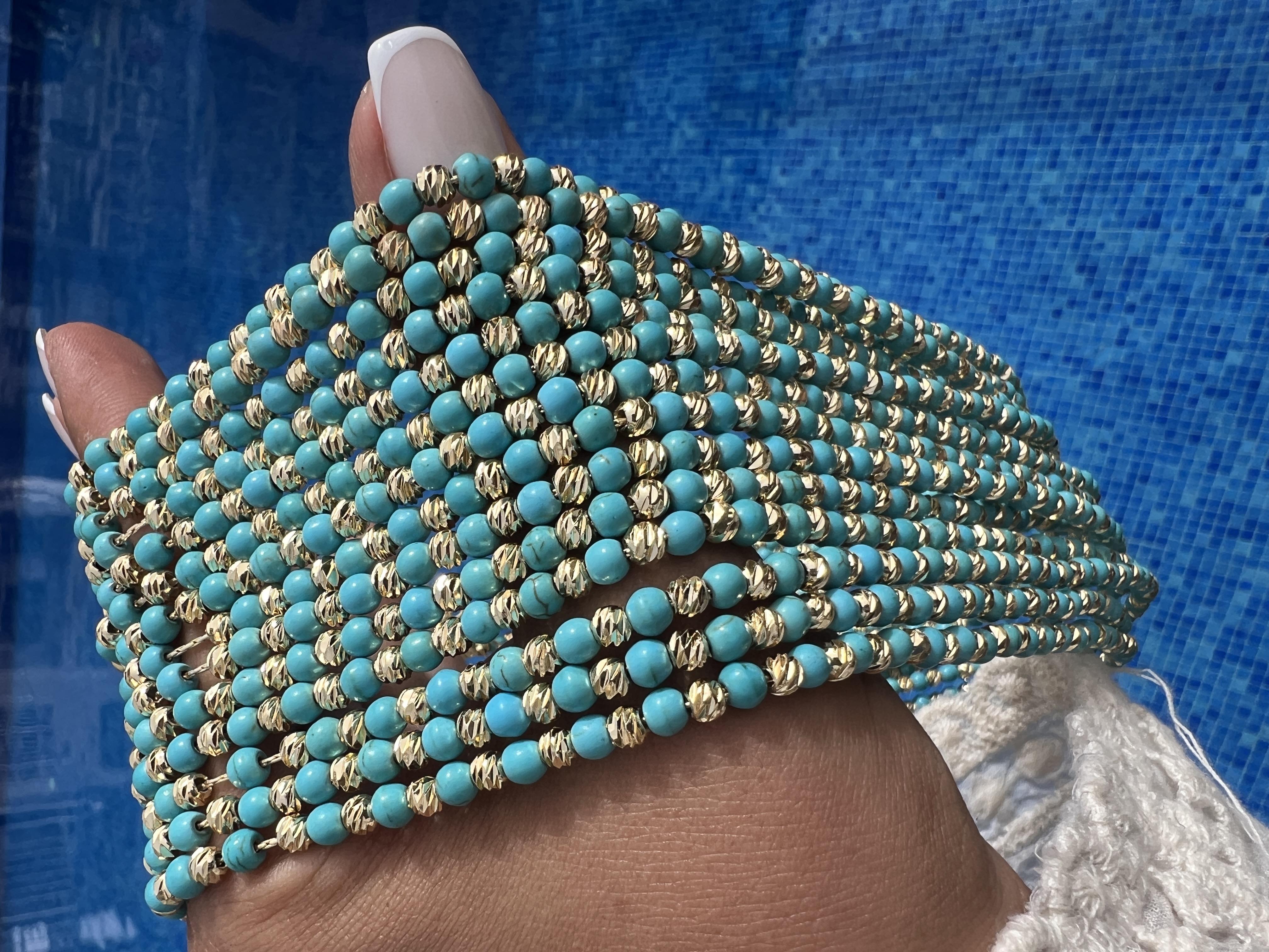 MAVİŞ FİRUZE GOLD DORİKA KOLYE