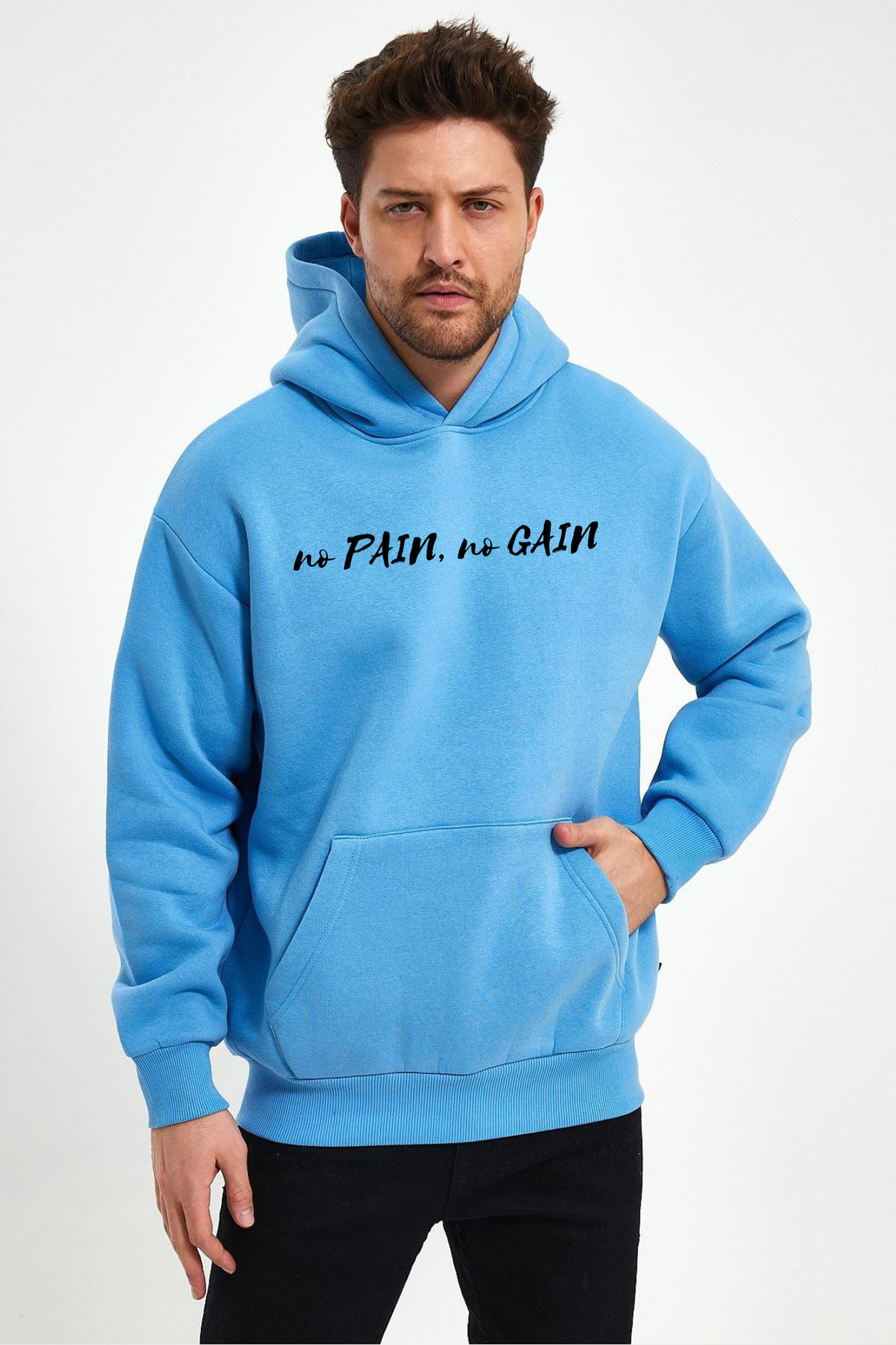 FİHA/2047-UNISEX BASKILI KAPŞONLU SWEAT - LICHEN BLUE