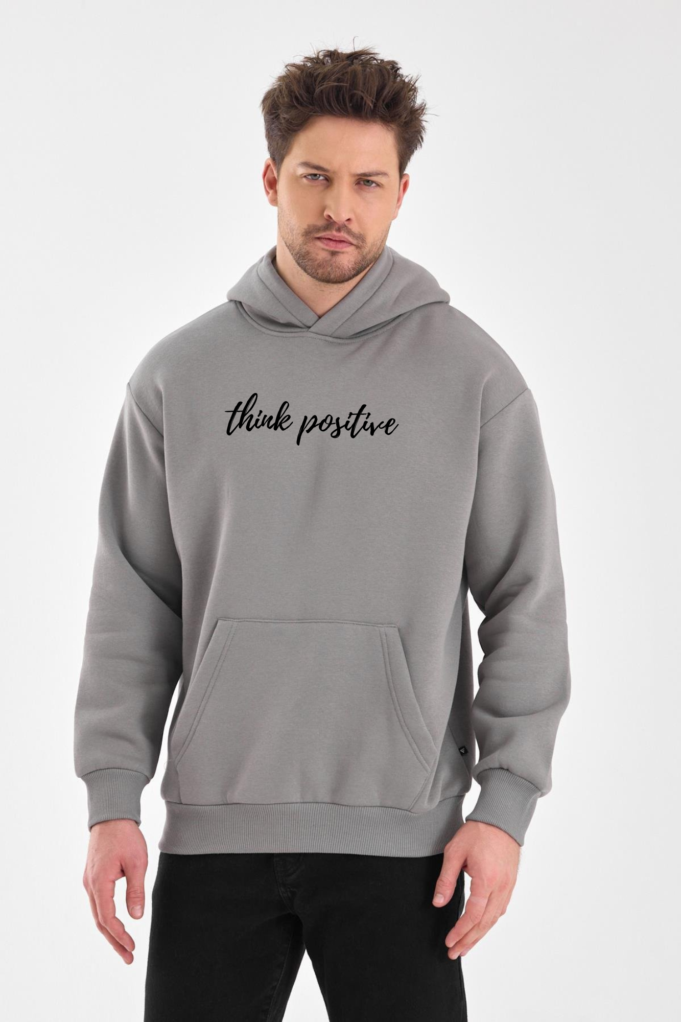 FİHA/2050-UNISEX BASKILI ŞARDONLU KAPŞONLU SWEAT - GRİ