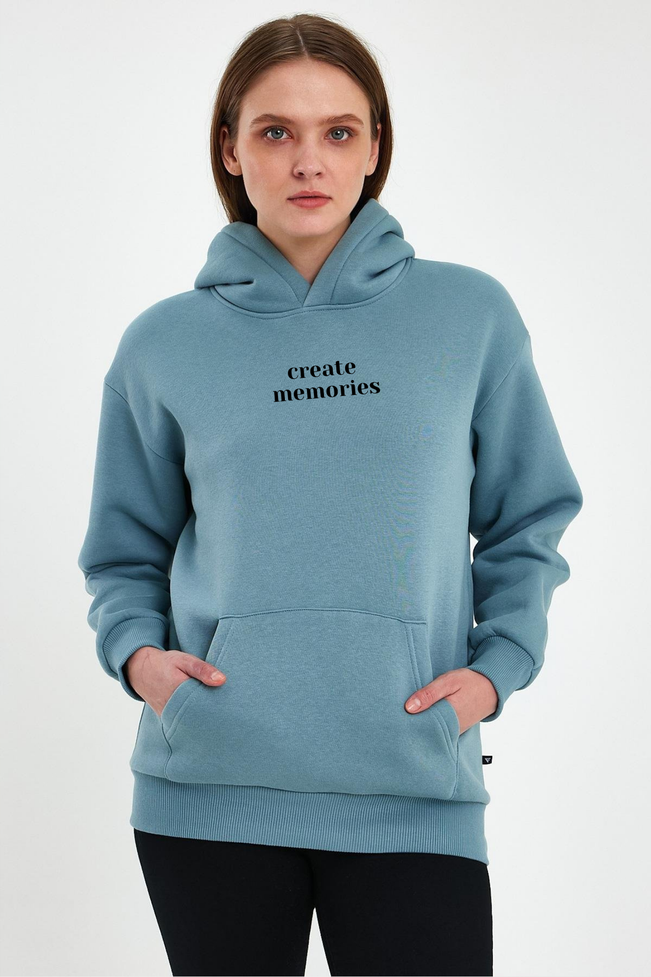FİHA/2506-UNISEX BASKILI ŞARDONLU KAPŞONLU SWEAT - SAGE LEAF