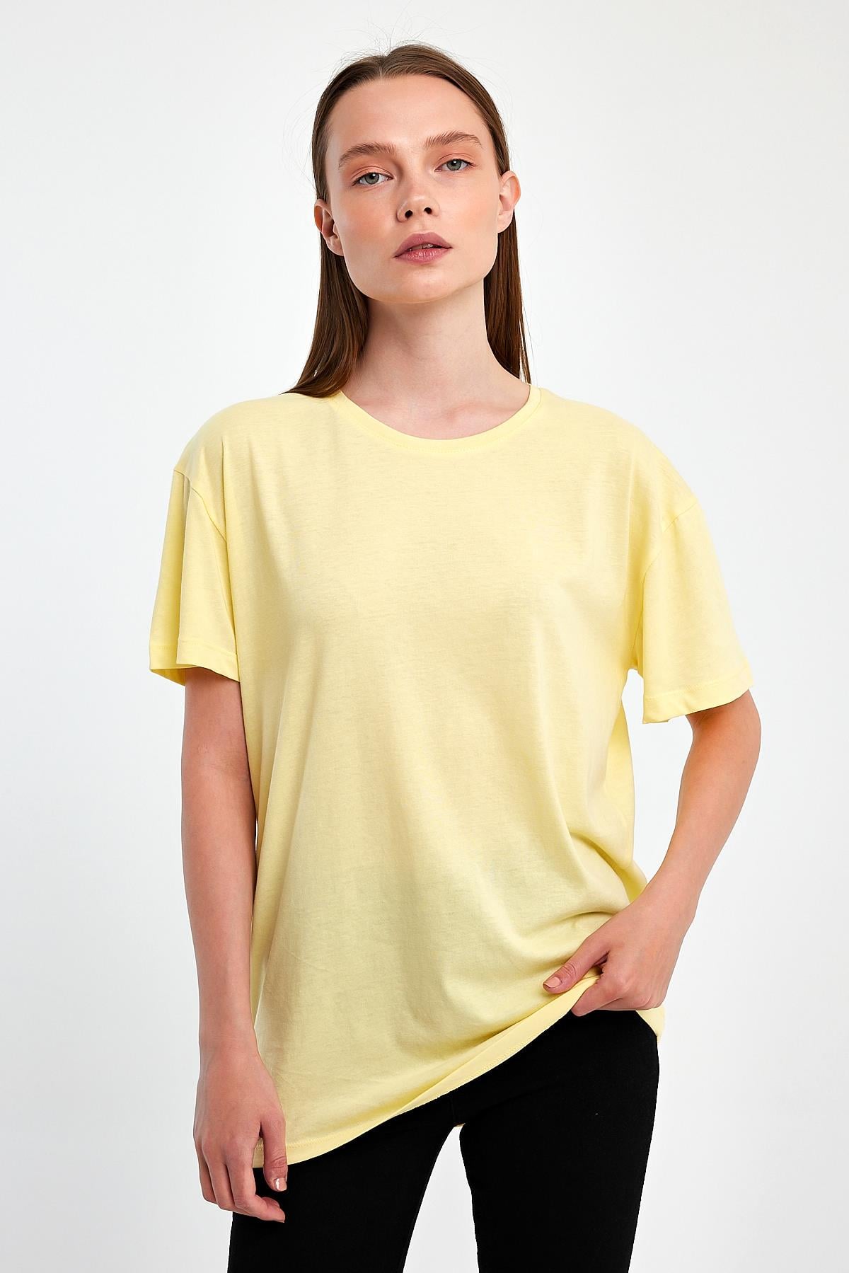 FİHA/3009-KADIN OVERSIZE T-SHIRT - SARI