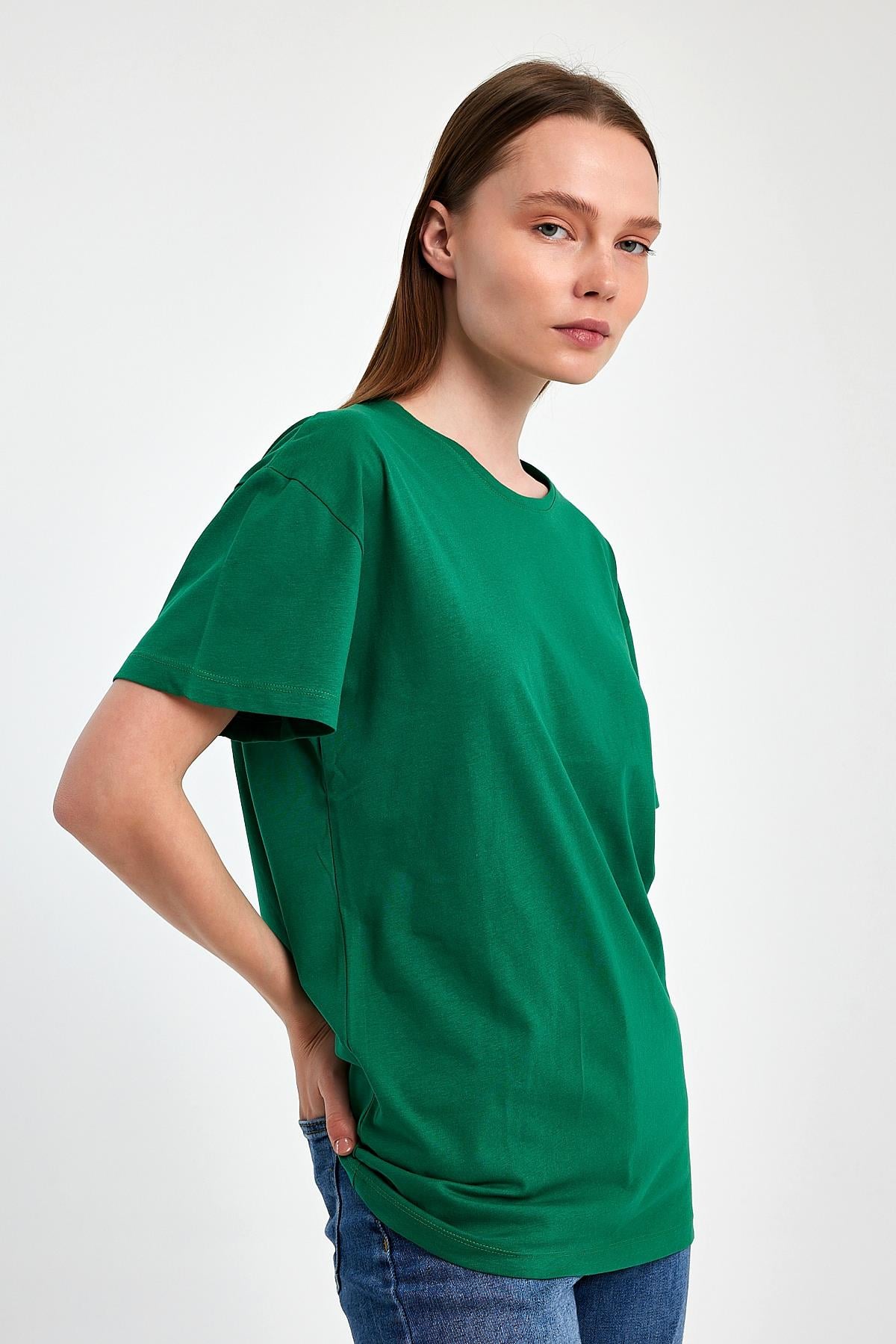 FİHA/3009-KADIN OVERSIZE T-SHIRT - YEŞİL
