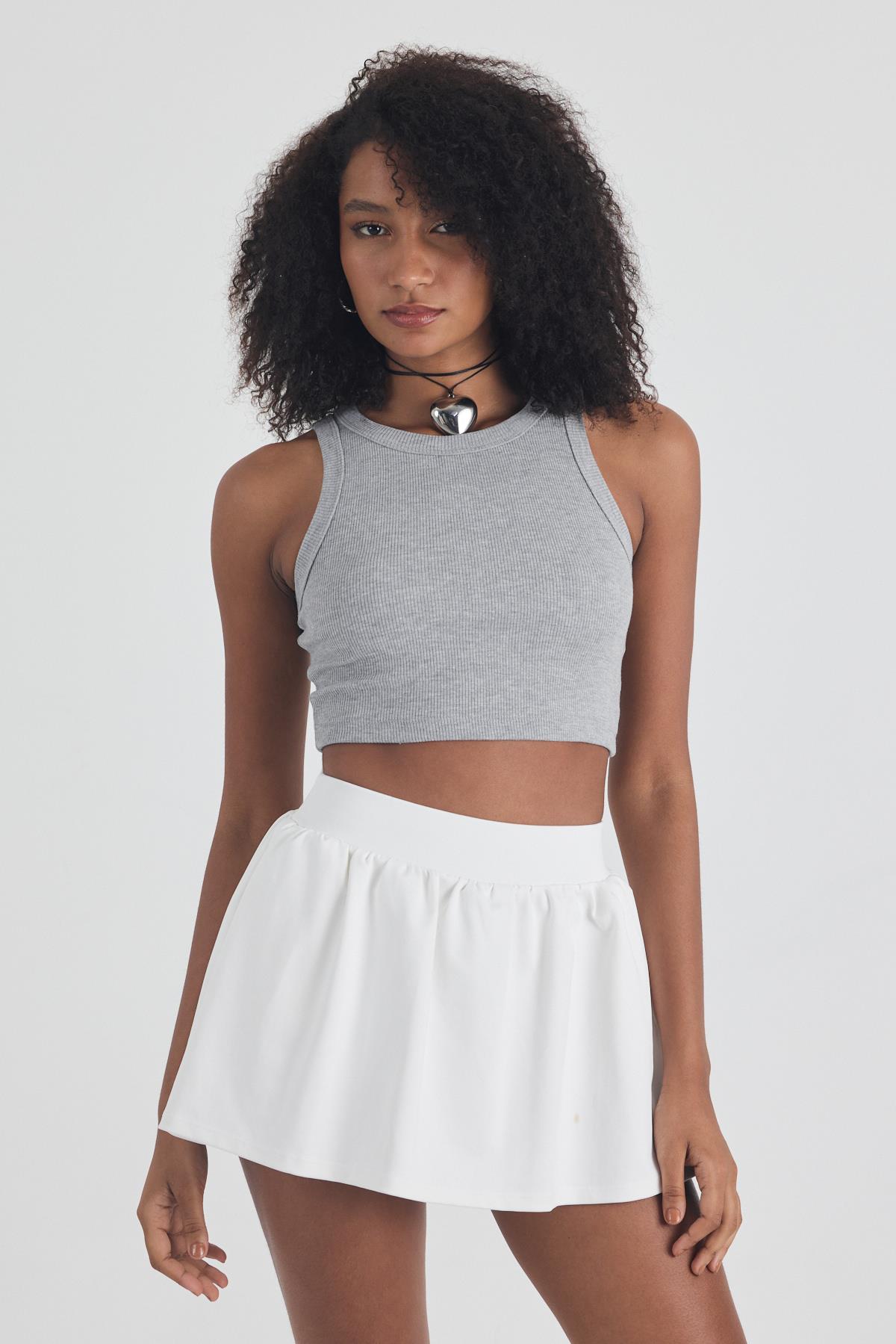 FİHA/3049-KADIN KAŞKORSE BİYELİ CROP - GRİ