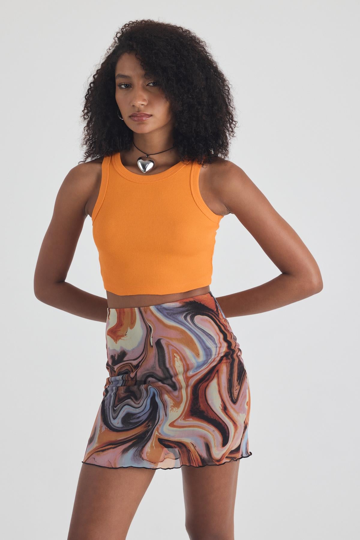 FİHA/3049-KADIN KAŞKORSE BİYELİ CROP - ORANJ