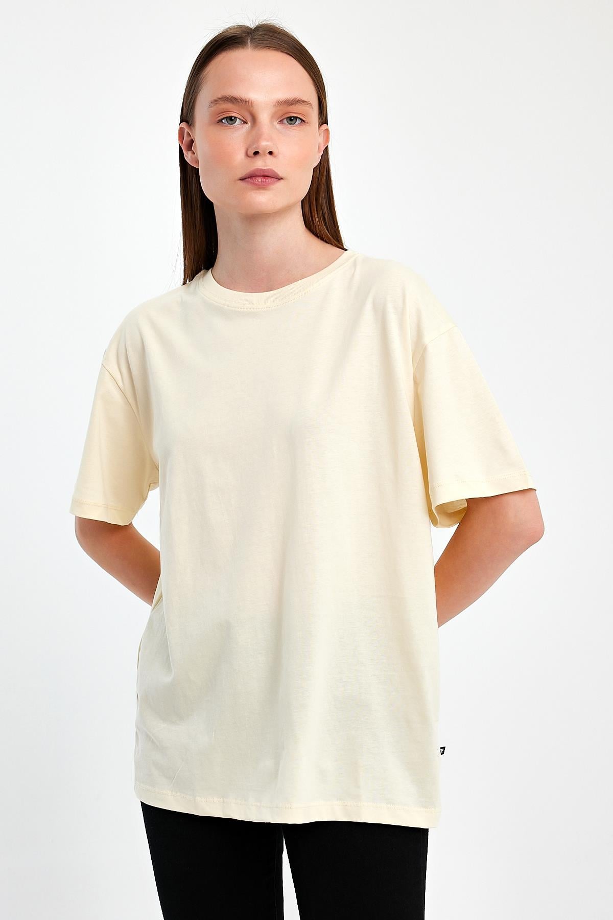 FİHA/3095-KADIN OVERSIZE T-SHIRT - EKRU