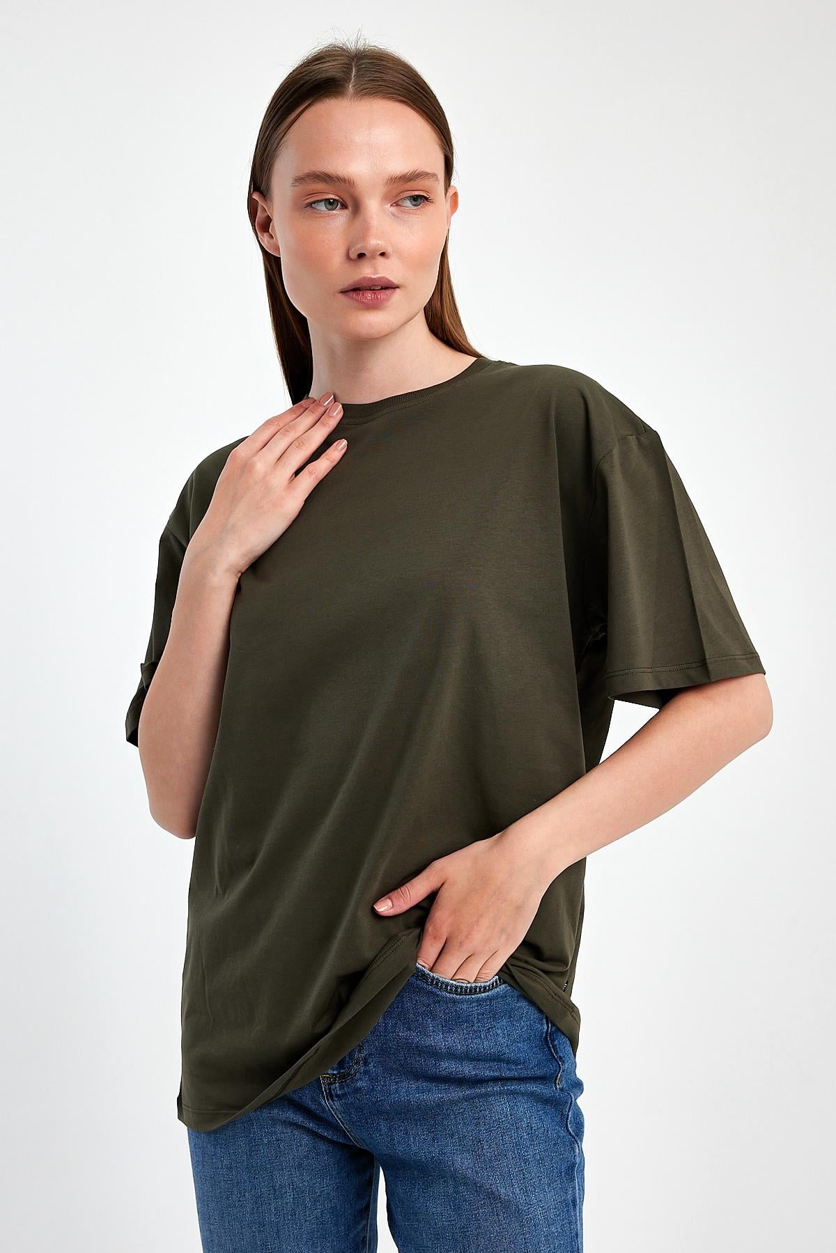 FİHA/3095-KADIN OVERSIZE T-SHIRT - HAKİ