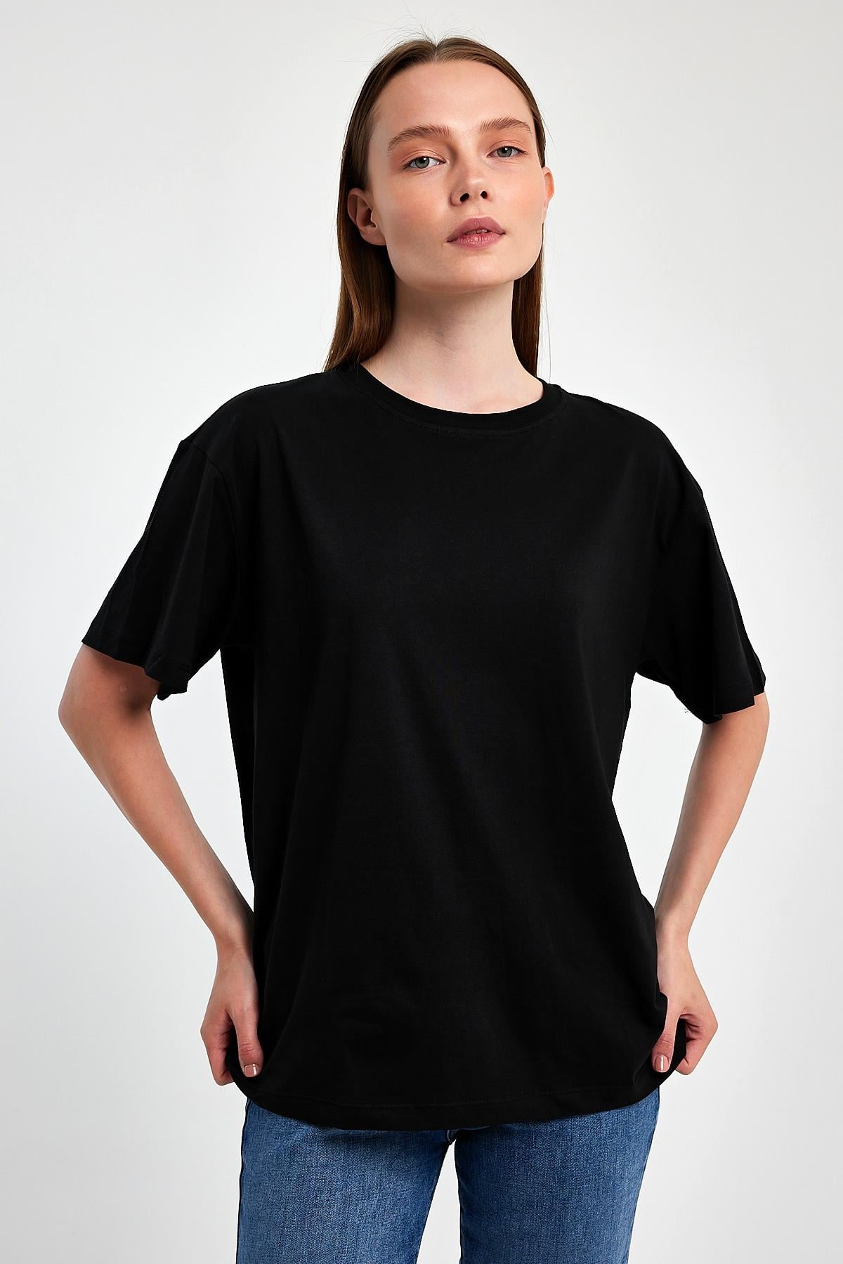 FİHA/3095-KADIN OVERSIZE T-SHIRT - SİYAH