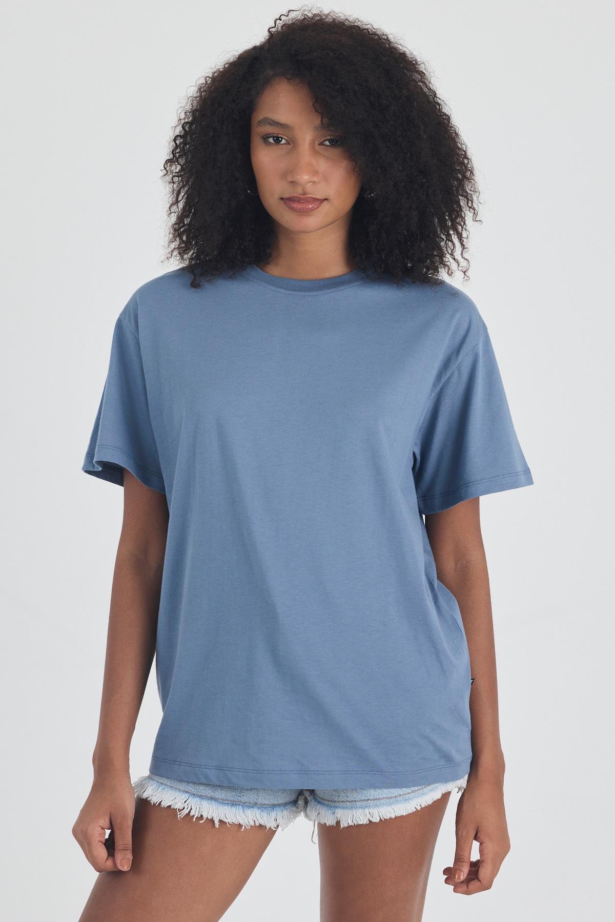 FİHA/3095-KADIN OVERSIZE T-SHIRT - TURKUAZ