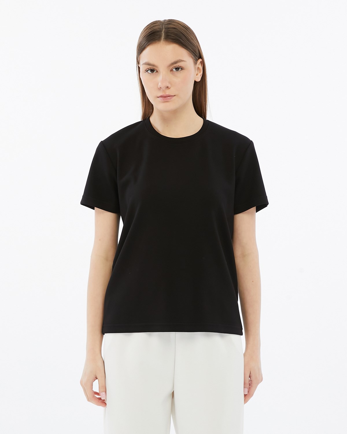 FİHA/3103-KADIN VİSKON LİKRALI DOUBLEFACE SIFIR YAKA TSHIRT - SİYAH