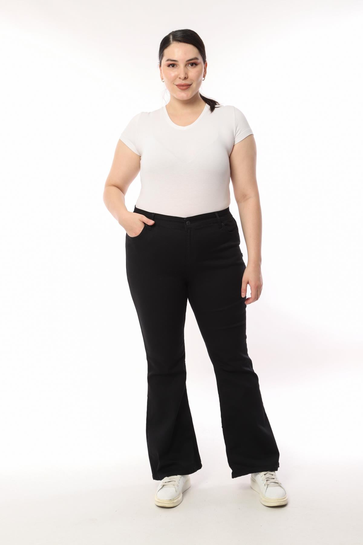 FİHA/4036-KADIN BATTAL İSPANYOL PAÇA JEANS - SİYAH
