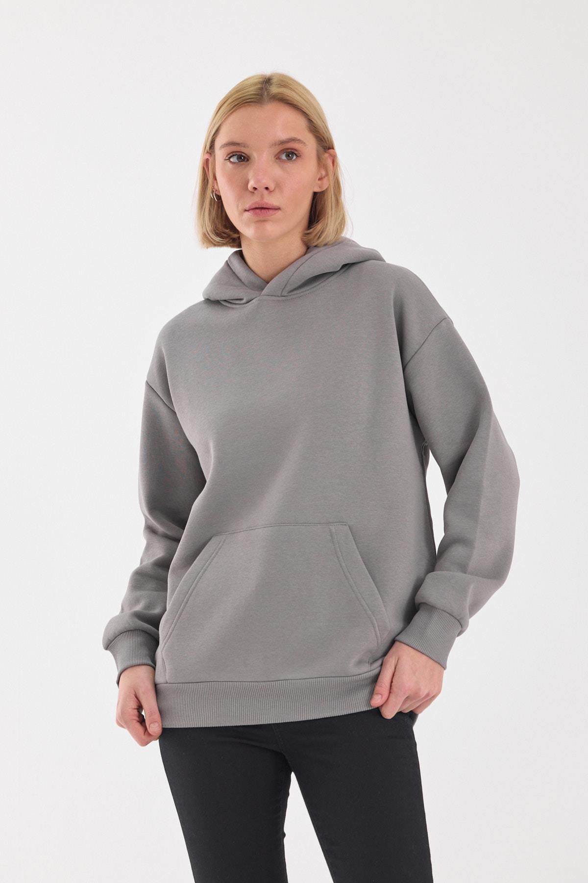 FİHA/5019-UNISEX 3 İPLİK ŞARDONLU KAPŞONLU SWEAT - GRİ