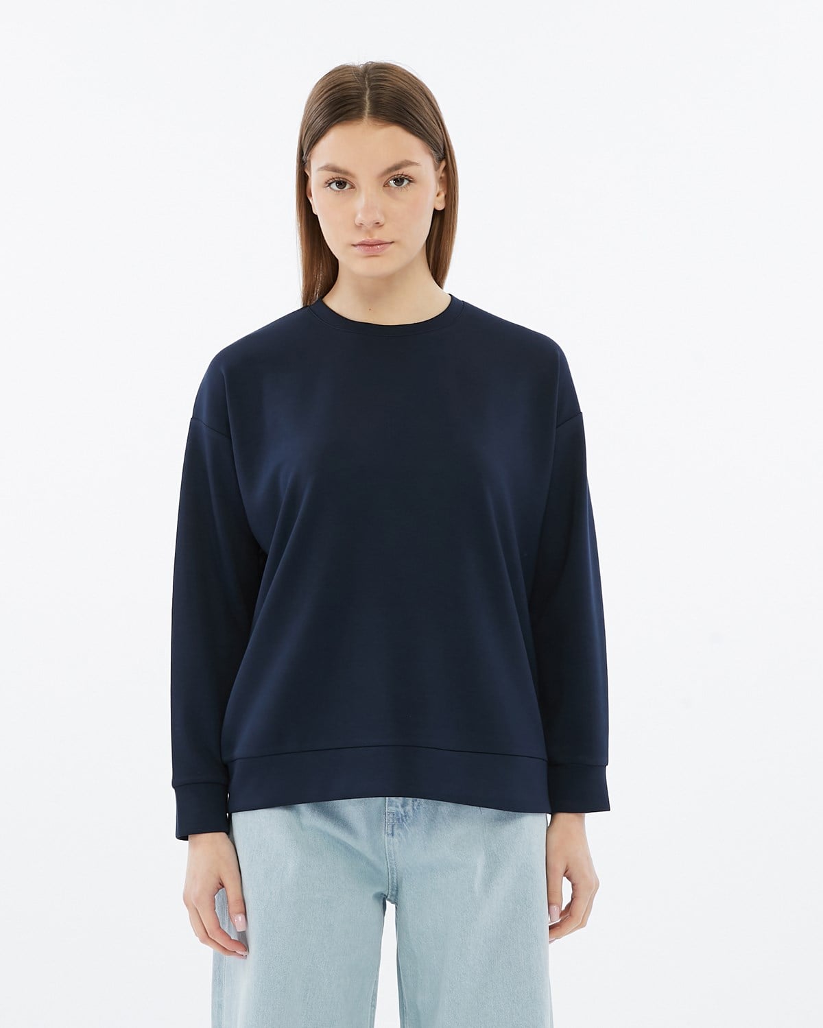 FİHA/5039-VİSKON LİKRALI DOUBLEFACE SIFIR YAKA SWEAT - LACİVERT