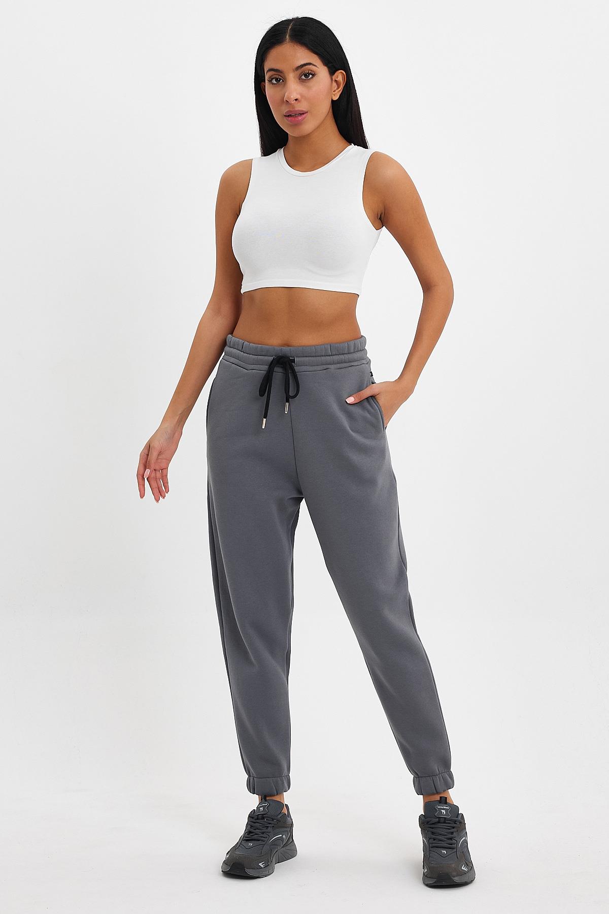 FİHA/5506-KADIN OVERSIZE PAÇA LASTİKLİ EŞOFMAN ALT - FÜME