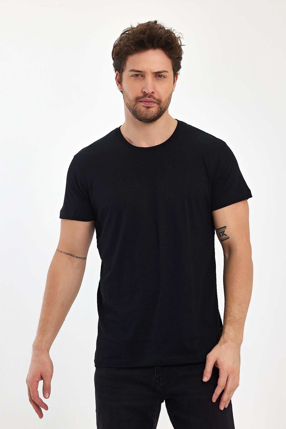 FİHA/7010-ERKEK COMPACT PENYE SIFIR YAKA T-SHIRT - SİYAH