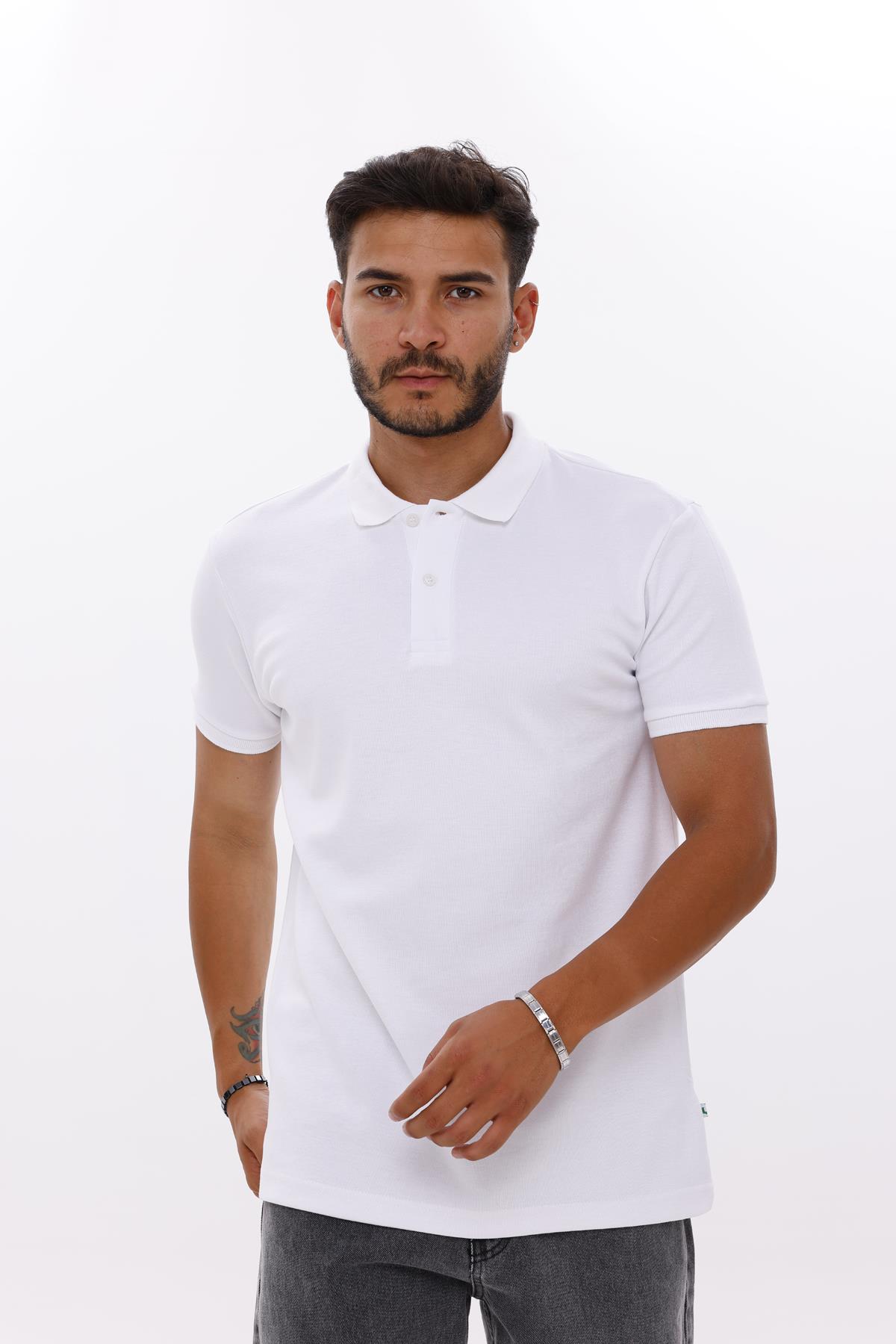 FİHA/7034-ERKEK POLO YAKA DOUBLEFACE TSHIRT - BEYAZ