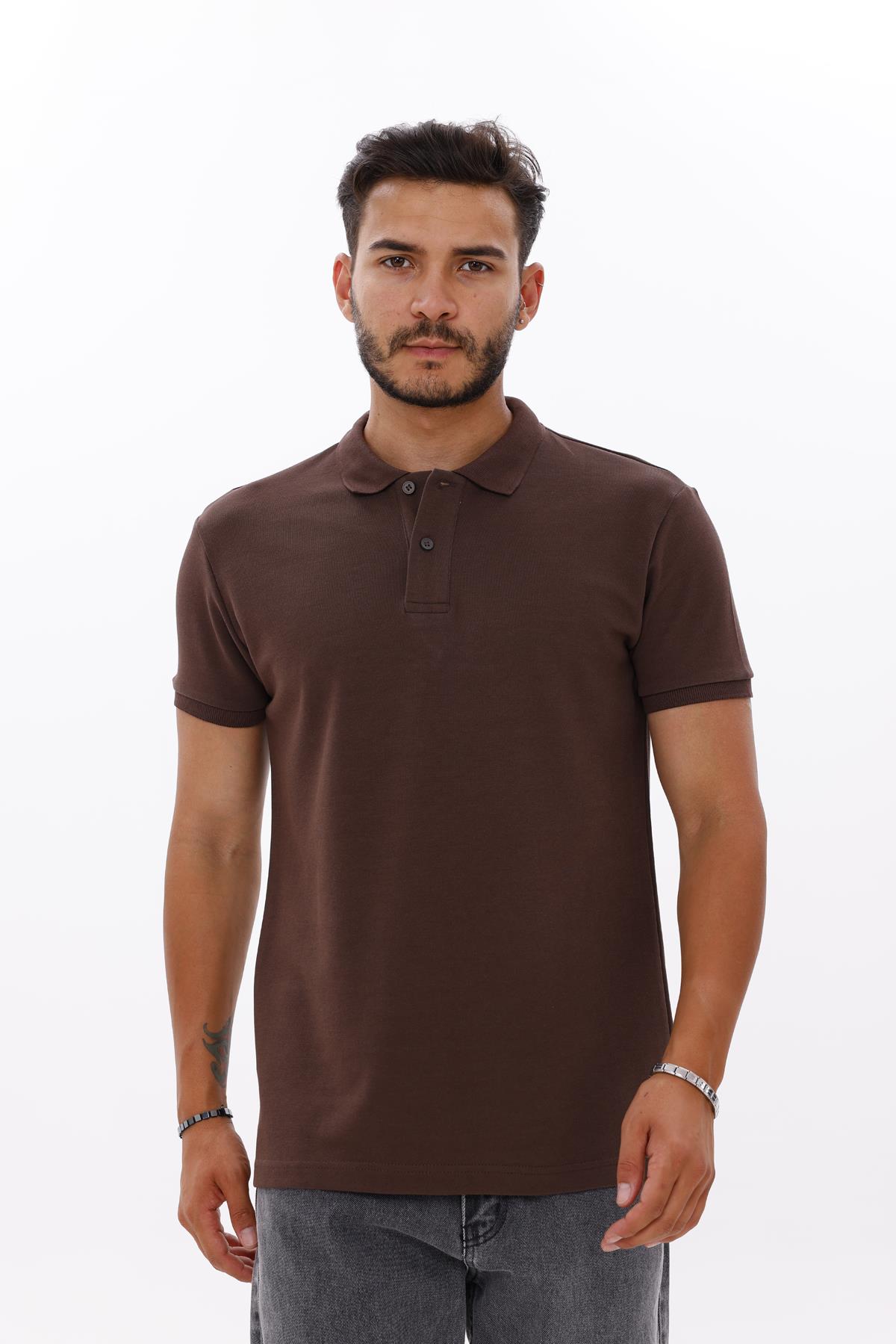 FİHA/7034-ERKEK POLO YAKA DOUBLEFACE TSHIRT - CHOCOLATE BROWN