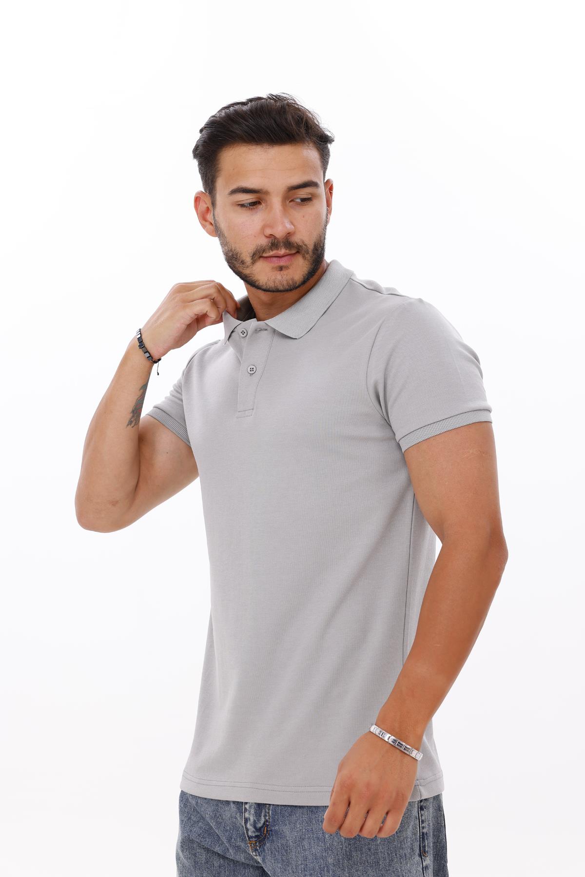 FİHA/7034-ERKEK POLO YAKA DOUBLEFACE TSHIRT - ULTIMATE GRAY