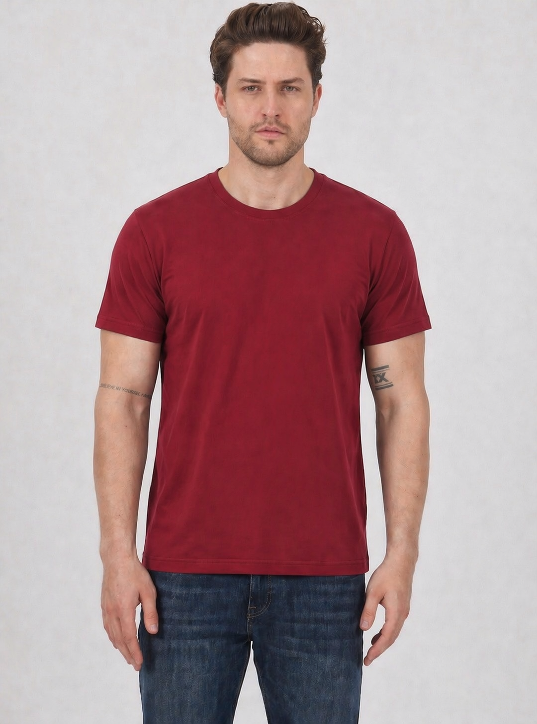 FİHA/7040-ERKEK SIFIR YAKA TSHIRT - BORDO