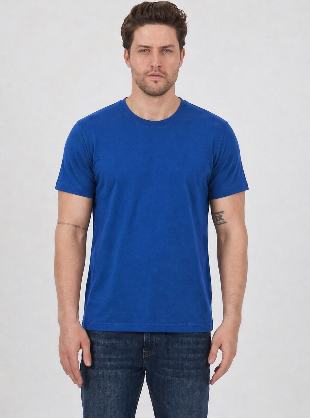 FİHA/7040-ERKEK SIFIR YAKA TSHIRT - MAVİ