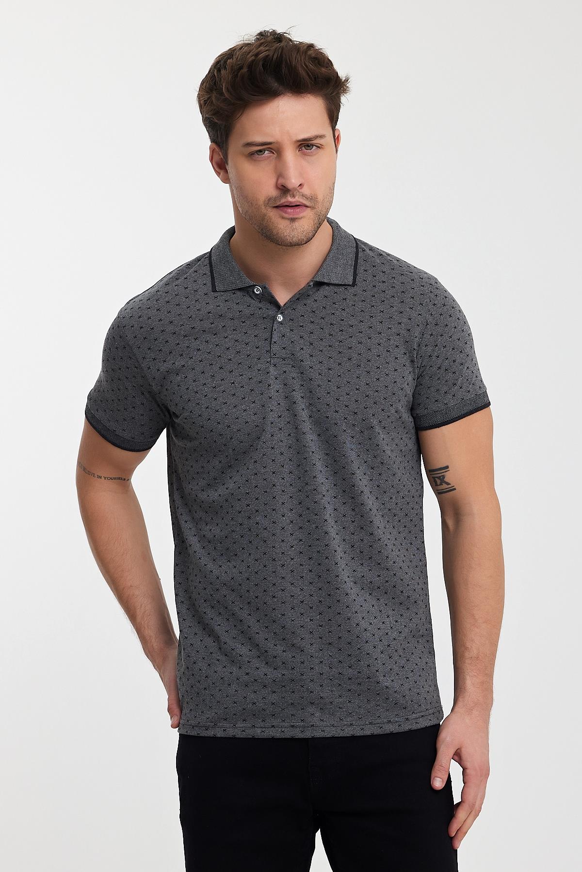 FİHA/8991-ERKEK DESENLİ POLO YAKA - FÜME
