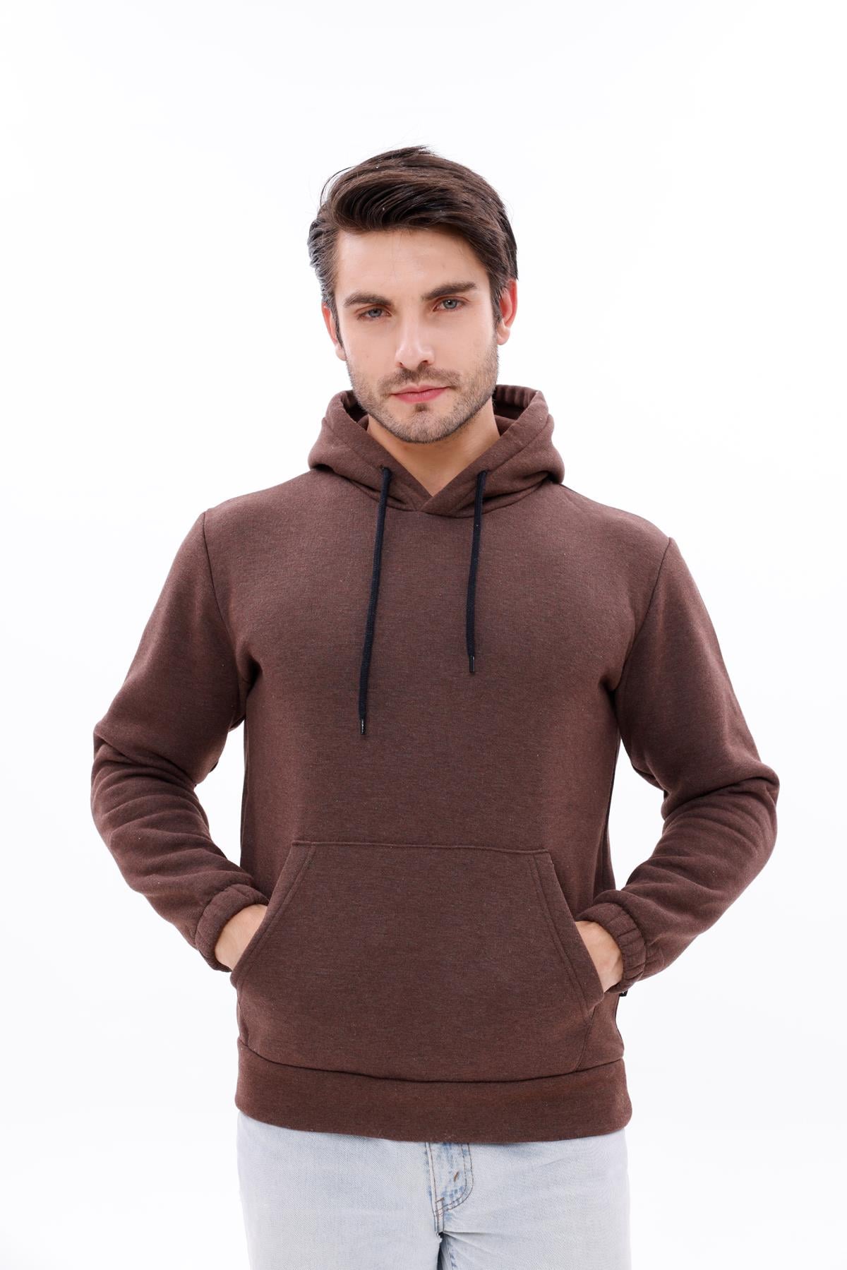 FİHA/9016-ERKEK KOLU LASTİKLİ KAPŞONLU SWEAT - KAHVE