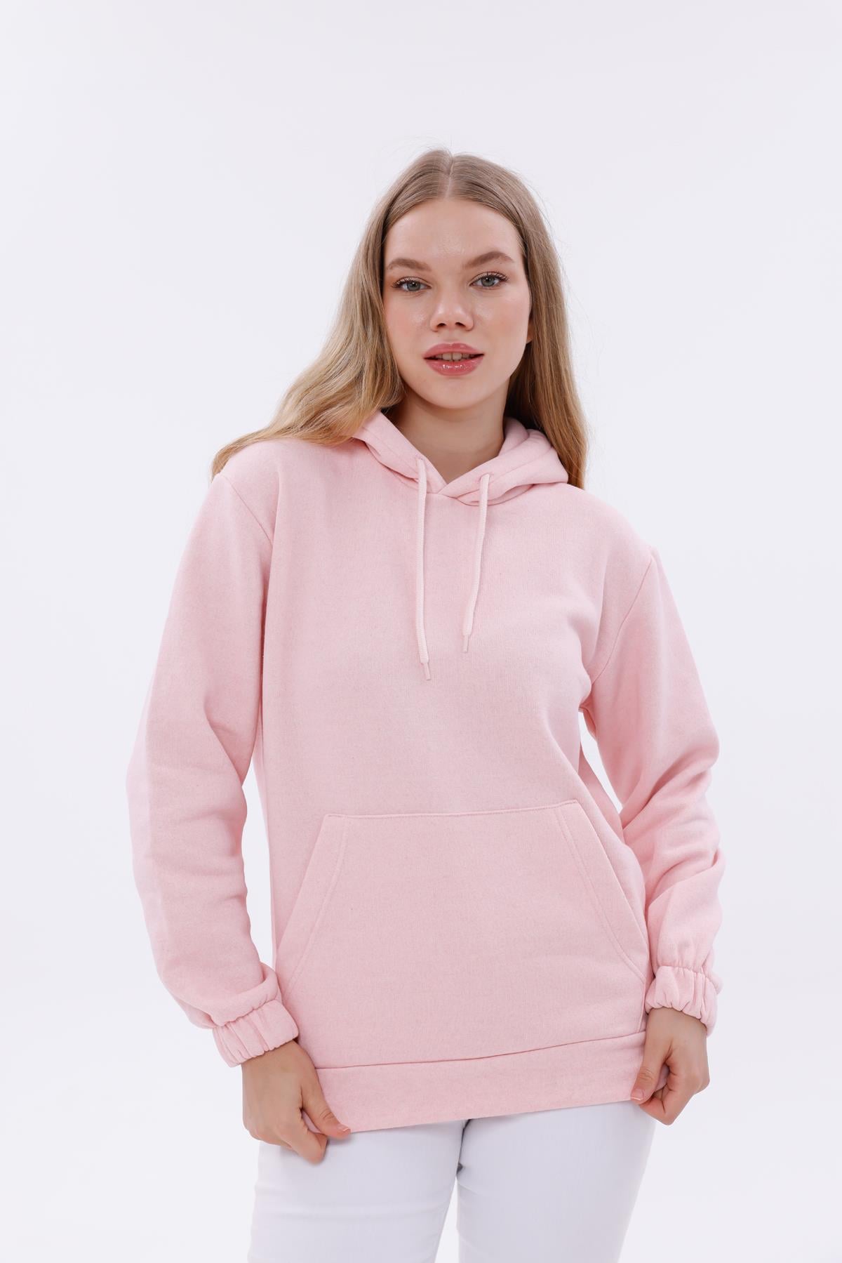 FİHA/9016-KOLU LASTİKLİ KAPŞONLU SWEAT - PEMBE