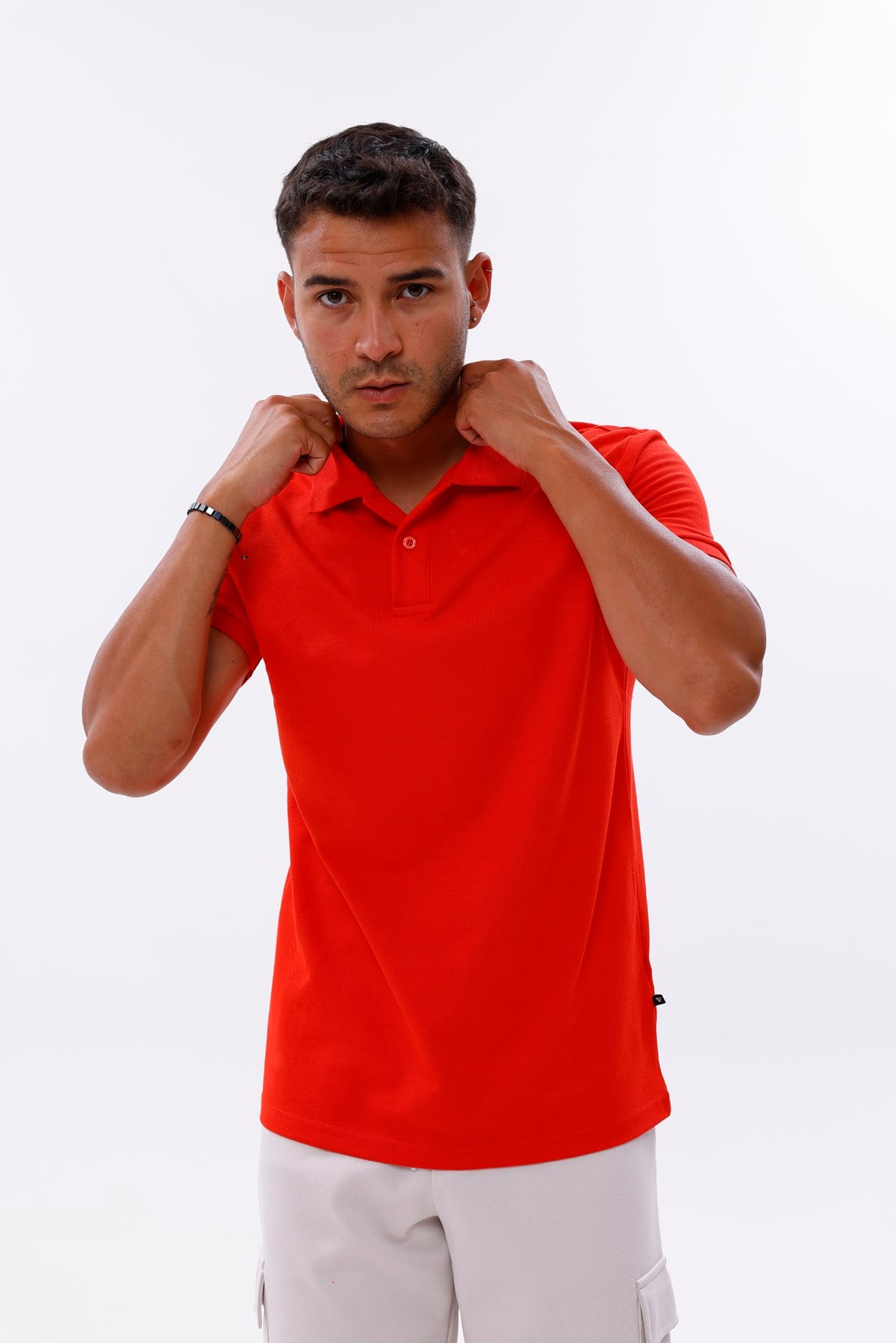 FİHA/9031-ERKEK COMPACT PENYE POLO YAKA T-SHIRT - KIRMIZI