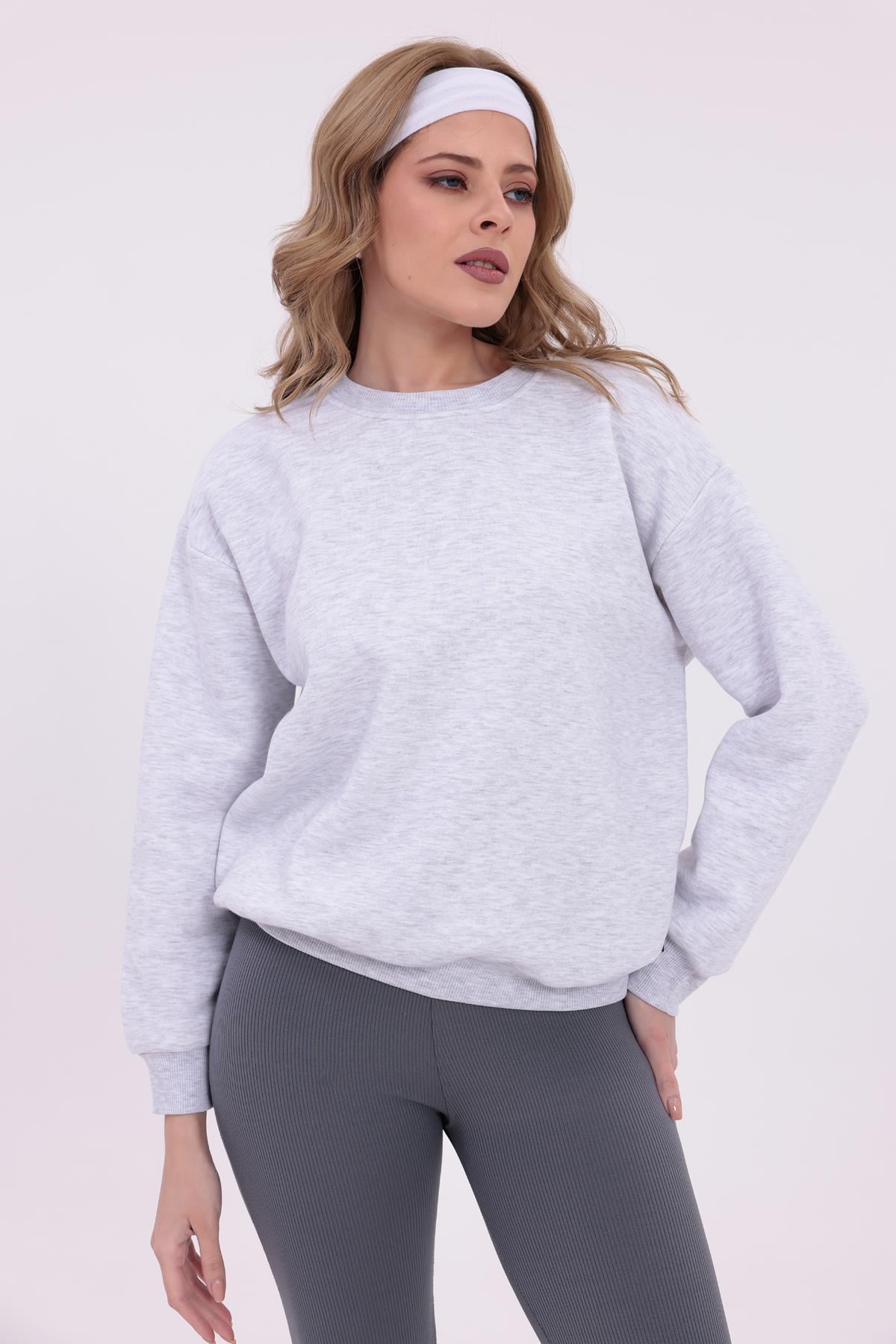 FİHA/9091-KADIN ŞARDONLU OVERSIZE SIFIR YAKA SWEAT - KARMELANJ