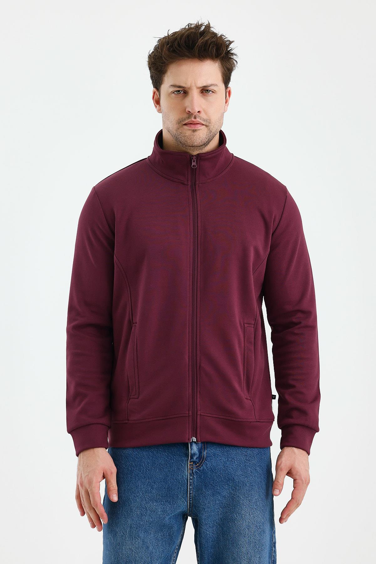 FİHA/9110-ÜNİSEX FERMUARLI DİK YAKA SWEAT - MAUVE WINE