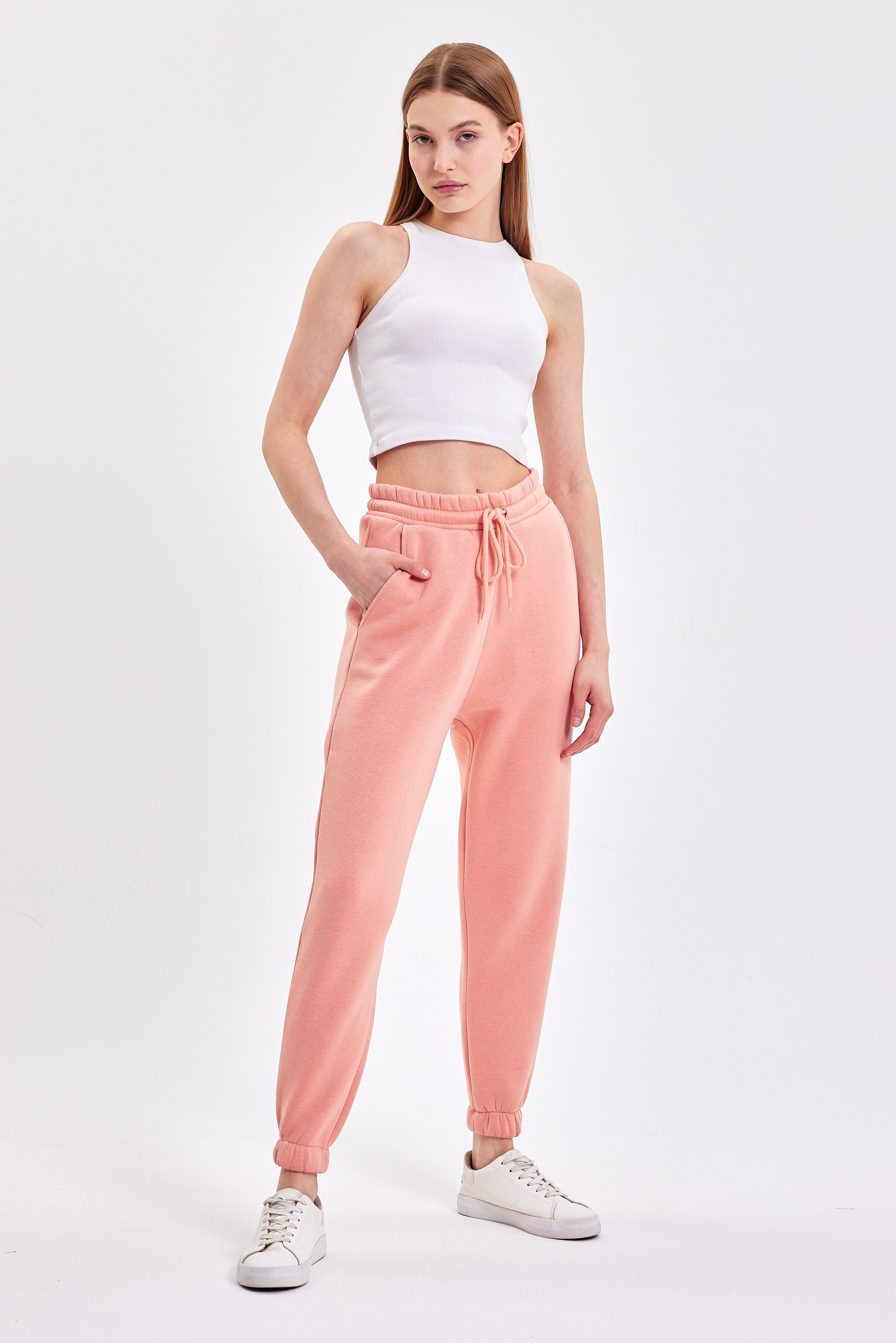 FİHA/9519-3 İPLİK ŞARDONLU OVERSİZE EŞOFMAN ALT - APRICOT CRUSH